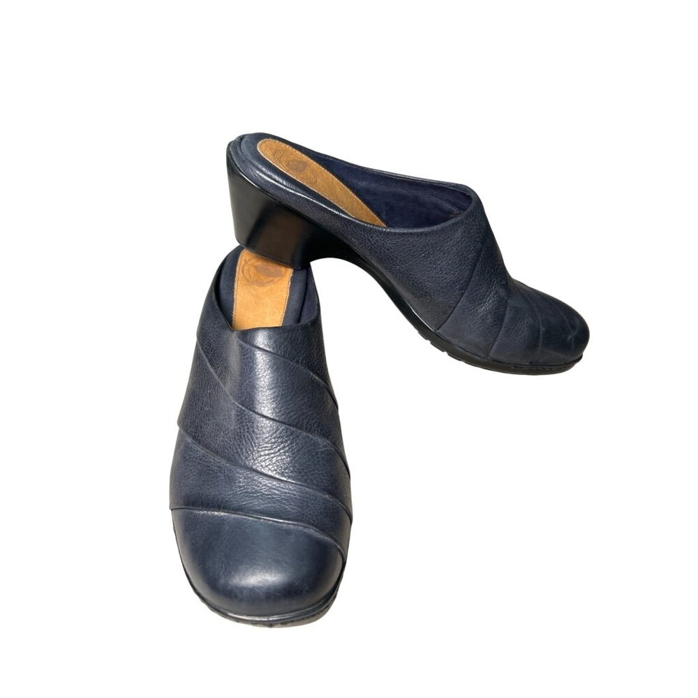 Nurture Navy Blue Leather Comfort Clogs Swift Women's Sz 9 With Cushioned Insole
